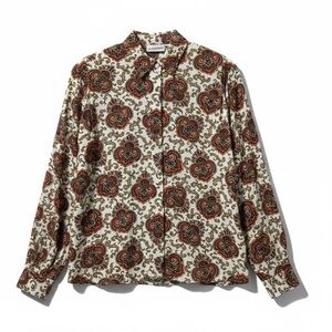 Vintage 1990s Liz Claiborne Collection Preppy Rayon Blouse Point Collar Womens M